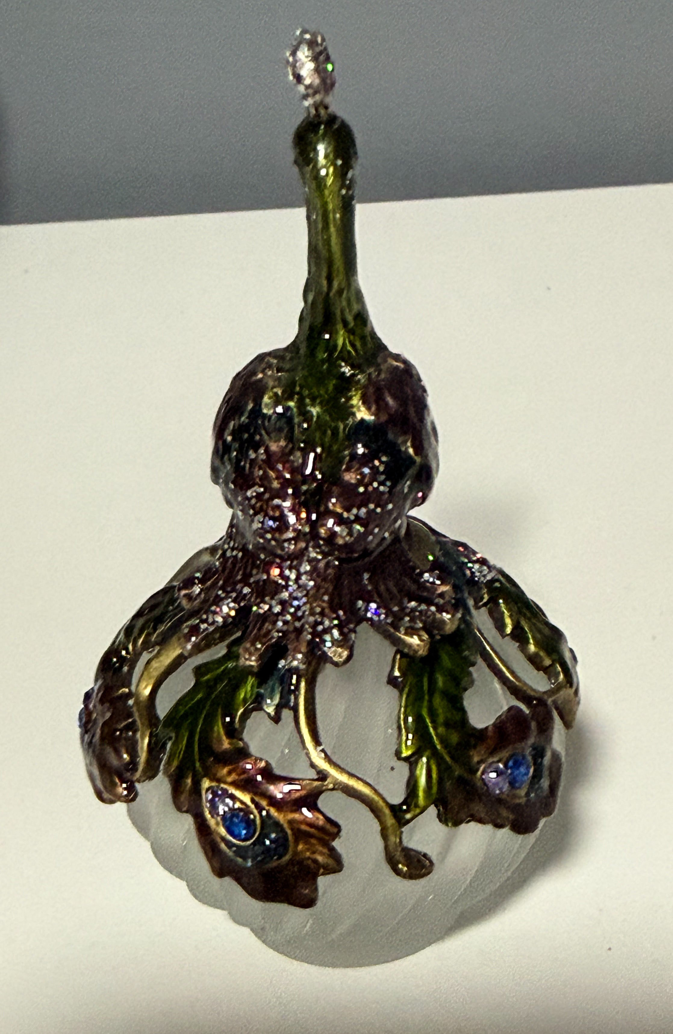 2006 Fitz and Floyd Guild Jeweled Peacock Perfume Bottle Frosted Glass