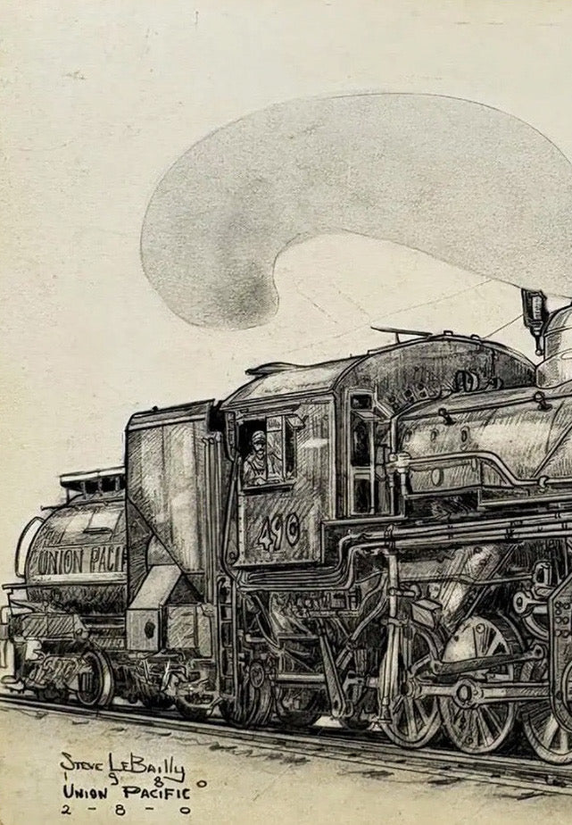 1980 Steve Le Bailly Original Graphite Illustration of Union Pacific #490