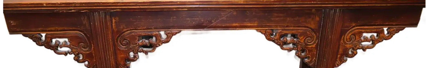 67” 19th Century Antique Chinese Qing Dynasty Dragon Altar Table Solid Elmwood Long Console