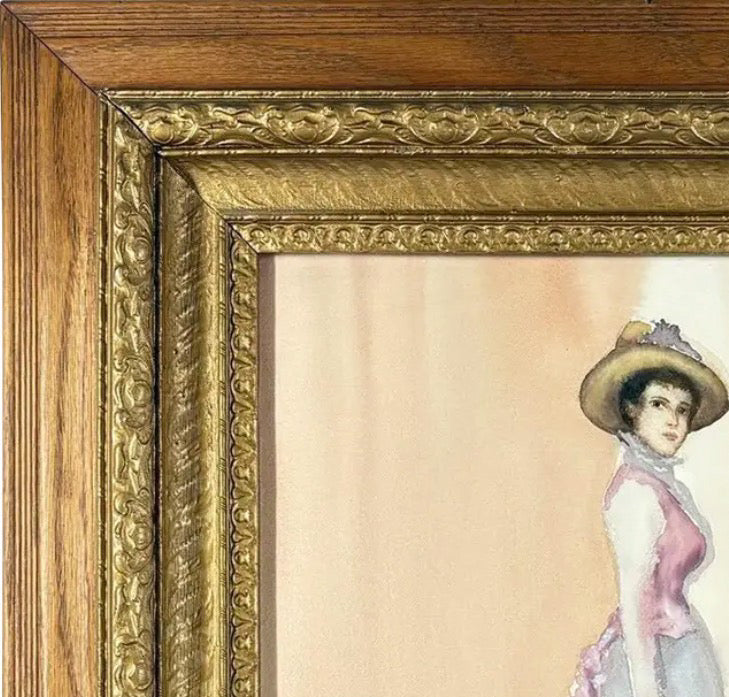 Original Steve LeBailly Signed Watercolor Portrait After Whistler Adeline Grand Ornate Gilt Frame histler
