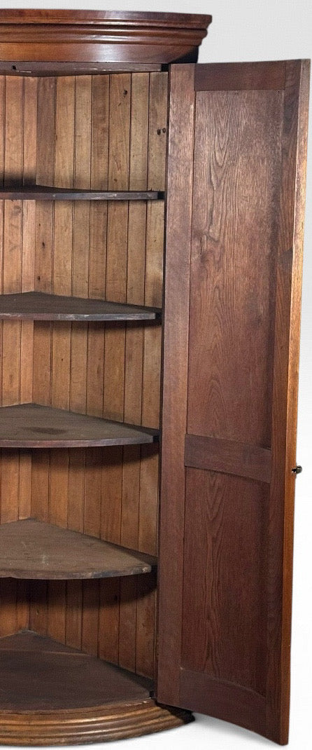 Antique Nineteenth Century American Country Pine Curved Bow Front Corner Cupboard Cabinet