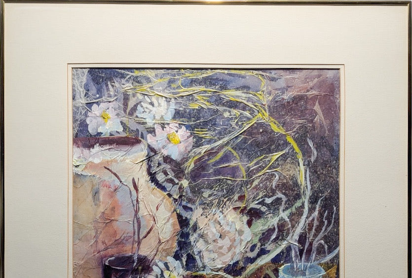 Original Athy Mixed Media Decoupage Still Life Floral Painting