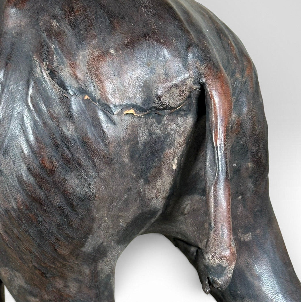 Vintage Mid-Century Leather-Wrapped Elephant Floor Sculpture