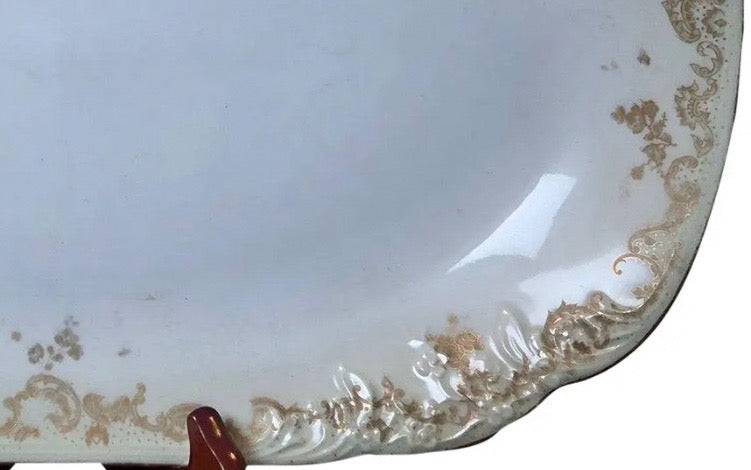 Antique Elite Works Limoges 16" Hostess Platter - Gilded Scrolls & Celadon Dot Border