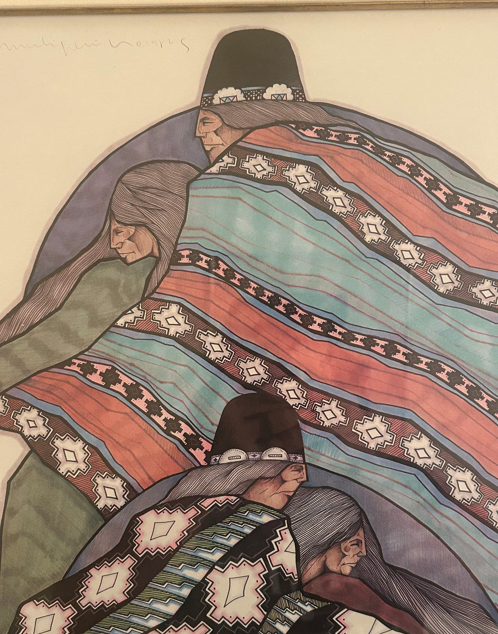 Vintage Signed Amado Maurilio Pena Southwestern Modernist Custom Framed Art Print Sin Titulo Native American Figures