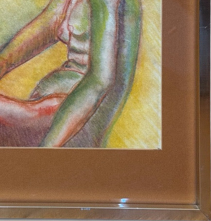 Original Andi Pepper Expressive Nude Figure Study Drawing Vibrant Mid Century Modern Style