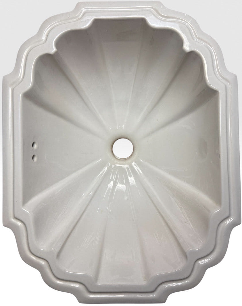 Vintage Sherle Wagner Scalloped White Porcelain Drop-In Sink Basin Fluted Hollywood Regency