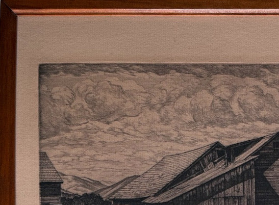 Vintage Luigi Lucioni Hand-Signed Fine Art Etching New England Regionalist Landscape Weathered Vermont Barn Custom Framed