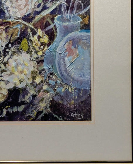 Original Athy Mixed Media Decoupage Still Life Floral Painting