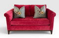 Kristin Drohan Collection Red Velvet Love Seat With Embroidered Down-Filled Throw Pillows