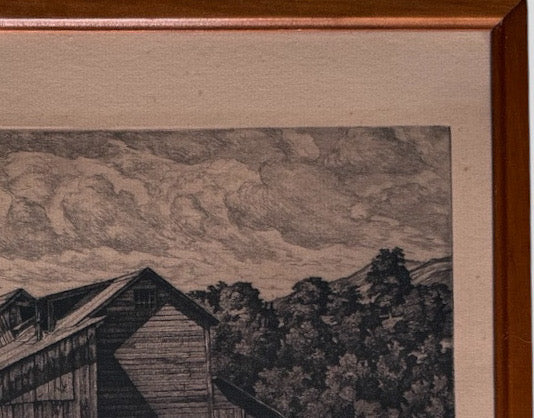 Vintage Luigi Lucioni Hand-Signed Fine Art Etching New England Regionalist Landscape Weathered Vermont Barn Custom Framed