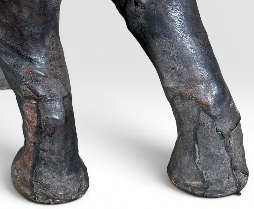 Vintage Mid-Century Leather-Wrapped Elephant Floor Sculpture