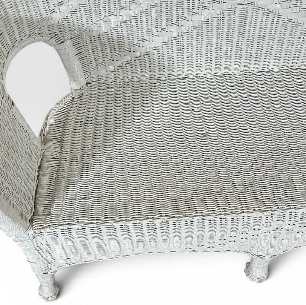 Vintage Palm Beach Regency White Wicker Camelback Settee Loveseat