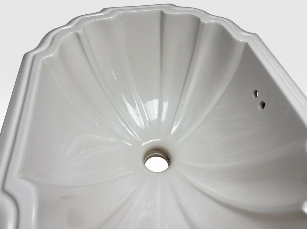 Vintage Sherle Wagner Scalloped White Porcelain Drop-In Sink Basin Fluted Hollywood Regency
