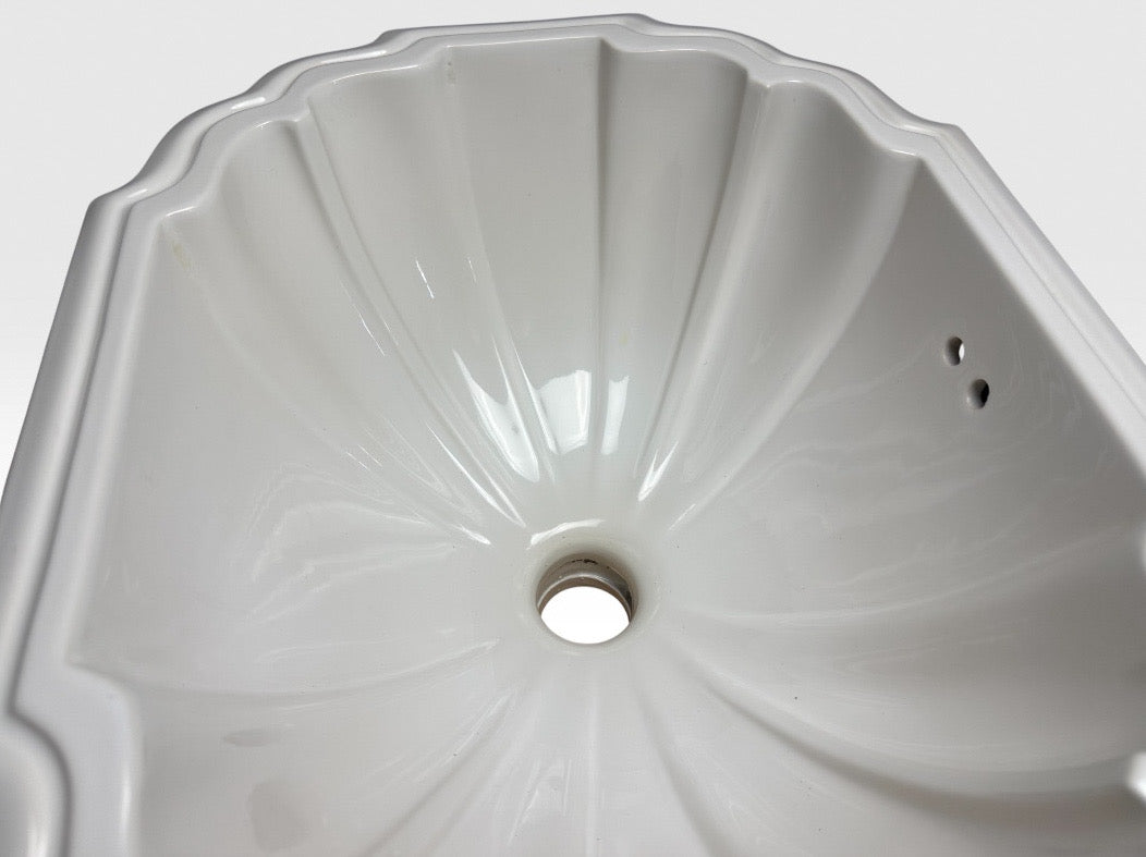 Vintage Sherle Wagner Scalloped White Porcelain Drop-In Sink Basin Fluted Hollywood Regency