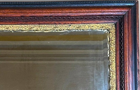 Antique Nineteenth Century Victorian Walnut Overmantel Mirror Gold Gilt Gesso Border