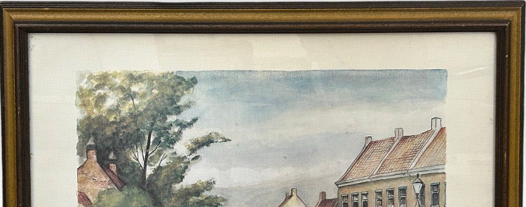 Vintage Framed European Market Street Scene Print by Henry Van Den Bogaard