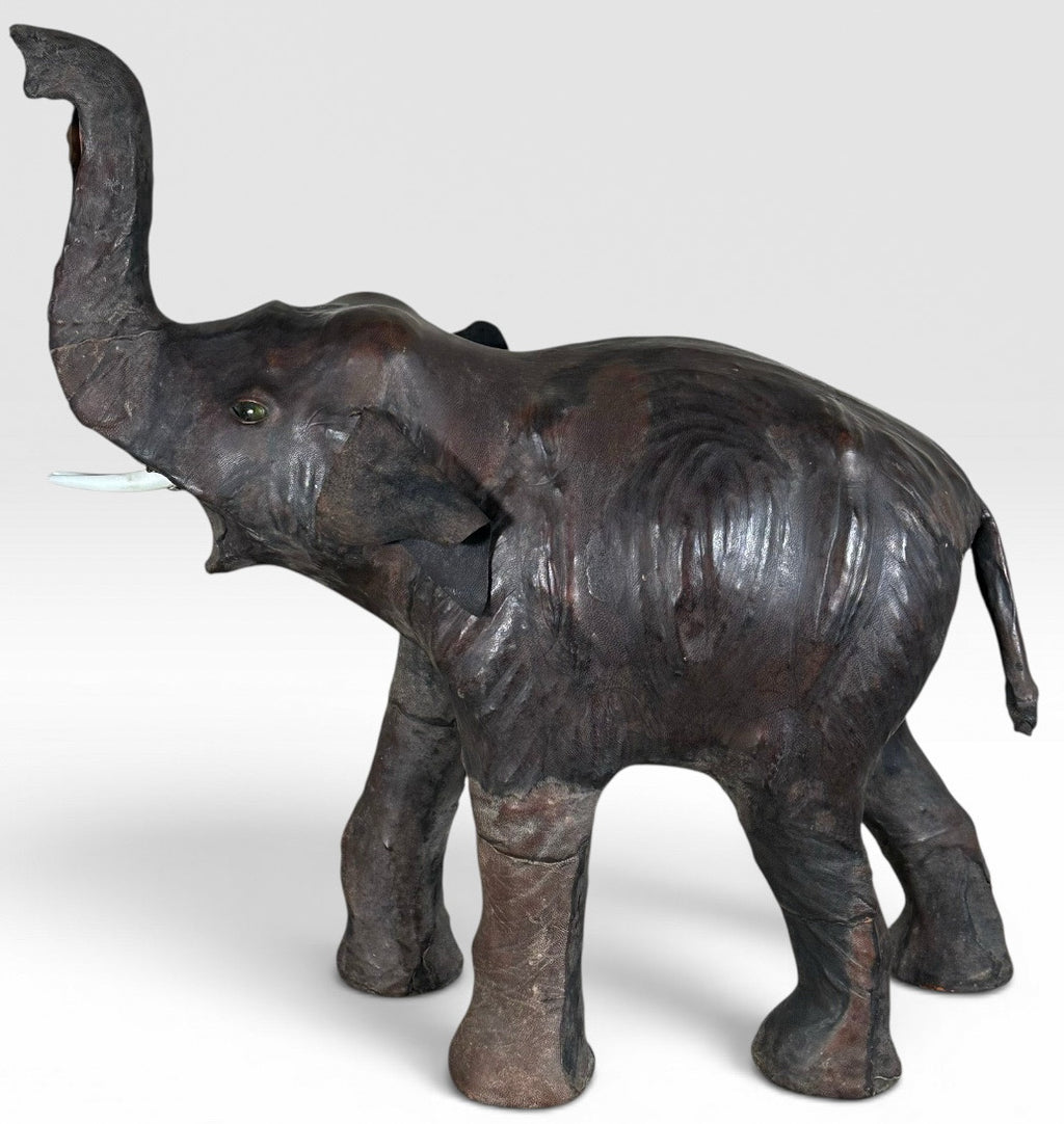 Vintage Mid-Century Leather-Wrapped Elephant Floor Sculpture