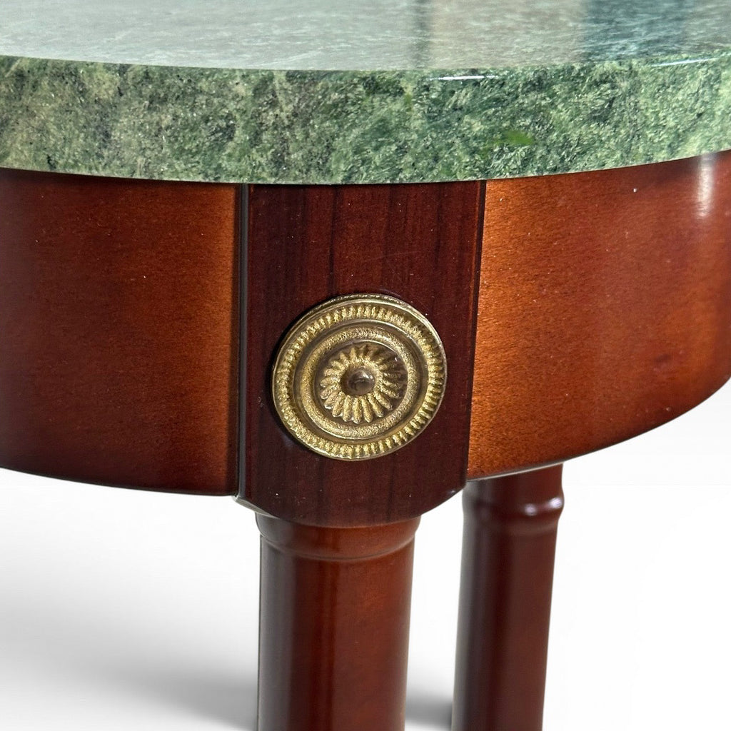 Vintage The Bombay Company Traditional Gold Brass Accent Green Marble Top Mahogany Plant Stand Pedestal