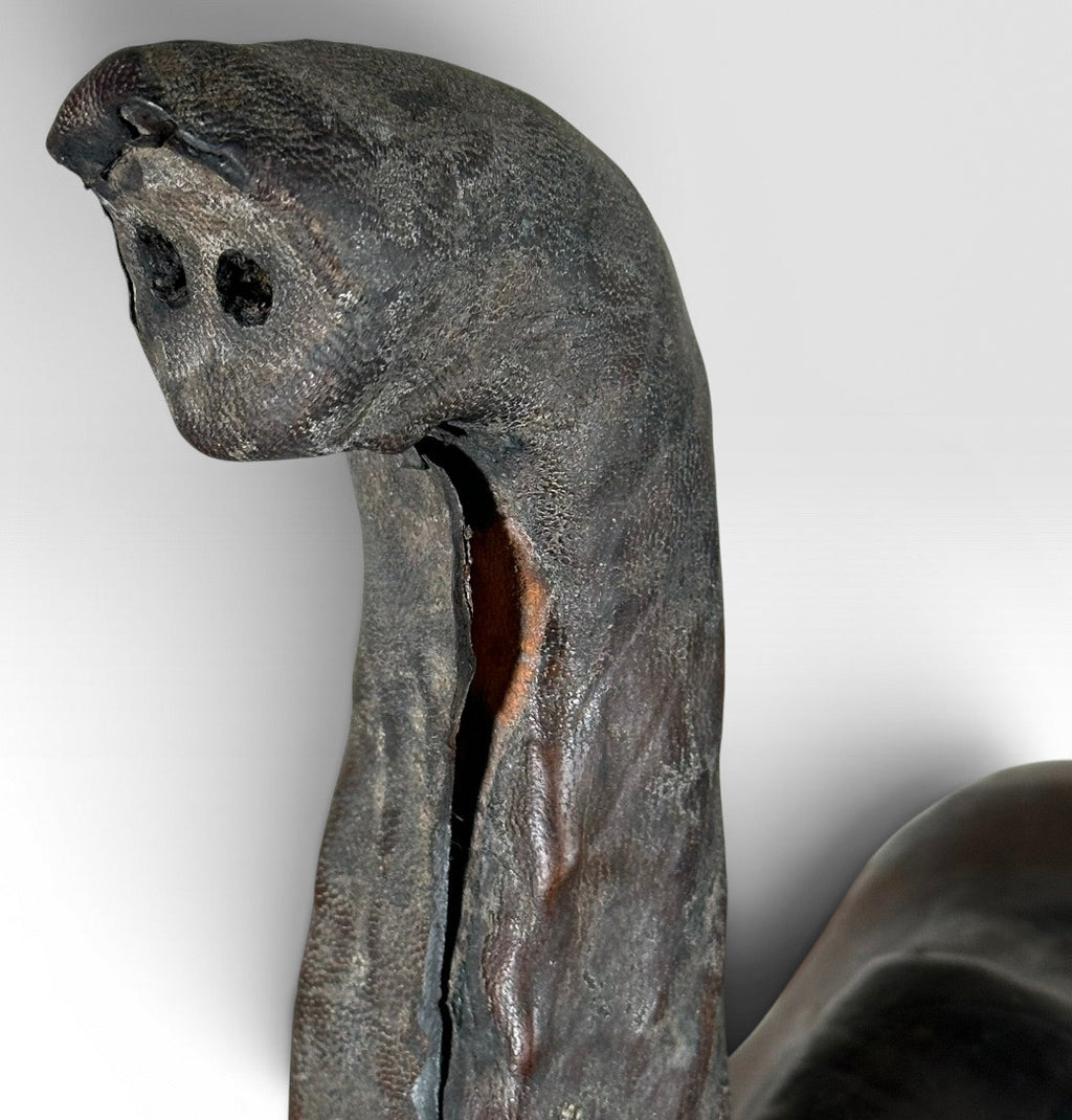 Vintage Mid-Century Leather-Wrapped Elephant Floor Sculpture