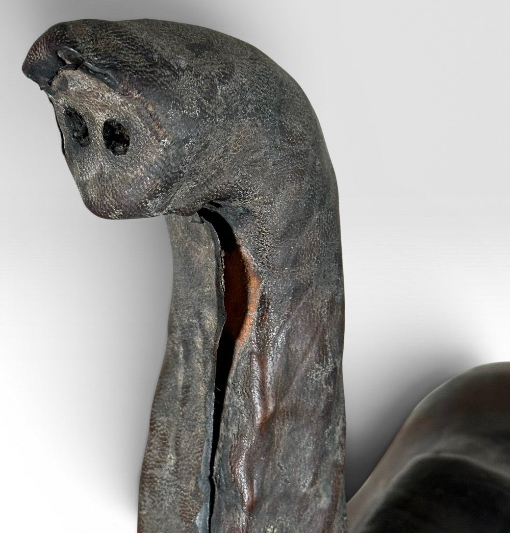 Vintage Mid-Century Leather-Wrapped Elephant Floor Sculpture