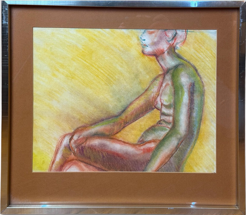 Original Andi Pepper Expressive Nude Figure Study Drawing Vibrant Mid Century Modern Style