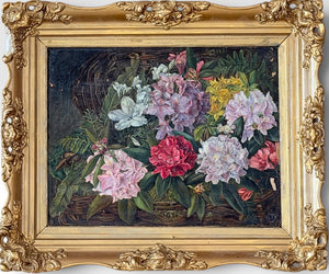 Antique 19th Century British School Oil on Canvas Floral Still Life Painting
