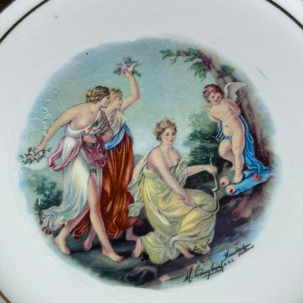 Vintage Manhattan Ware Crest of Gold Romantic Mythological Pastoral Scene Plates Set of Eight