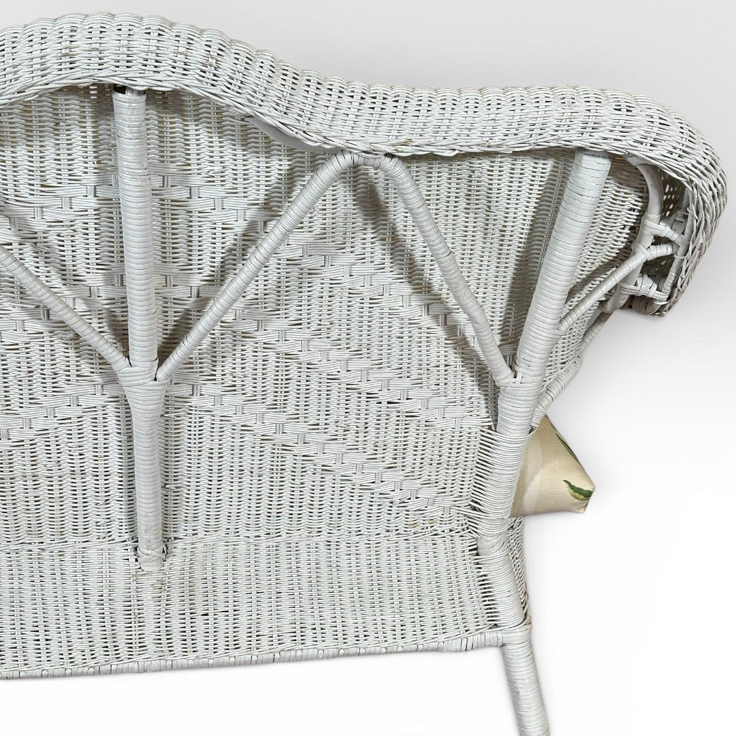 Vintage Palm Beach Regency White Wicker Camelback Settee Loveseat