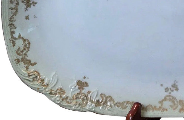 Antique Elite Works Limoges 16" Hostess Platter - Gilded Scrolls & Celadon Dot Border
