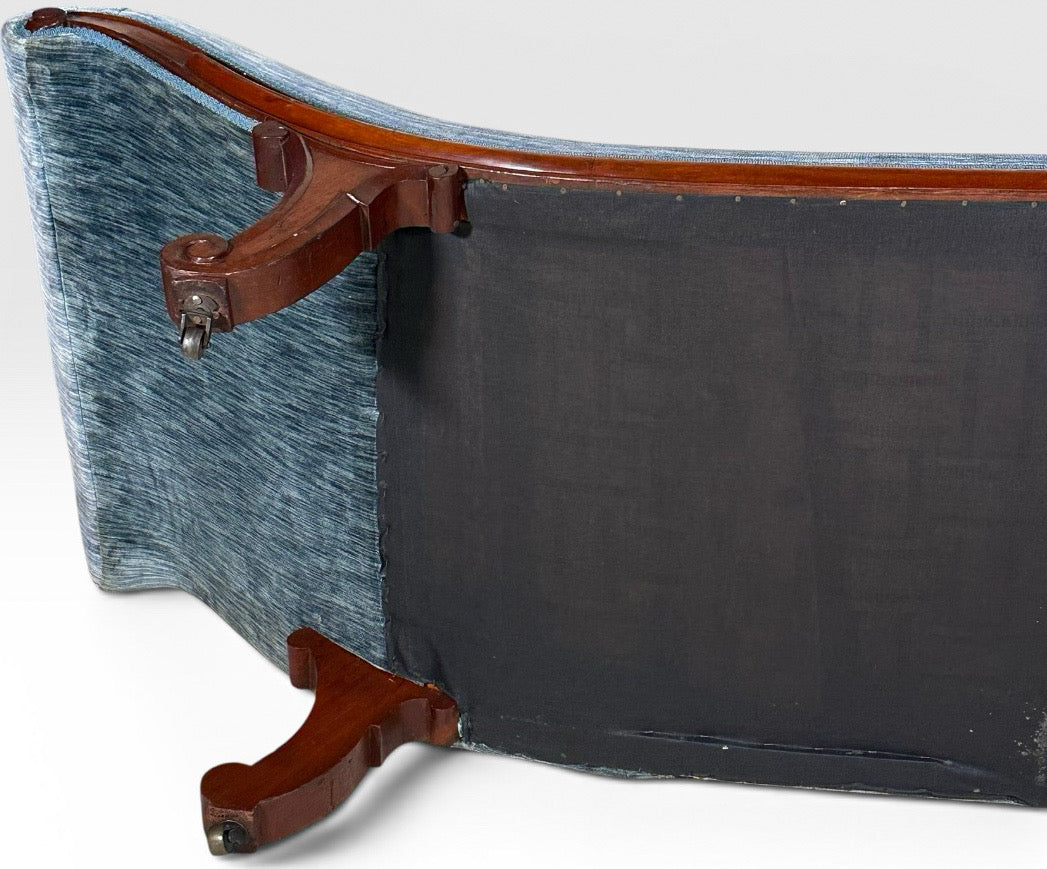 Antique Victorian Mahogany Swan Back Velvet Chaise Longue