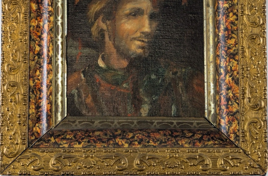 Antique French Style Oil On Canvas Miniature Portrait Of A Man In Historical Costume