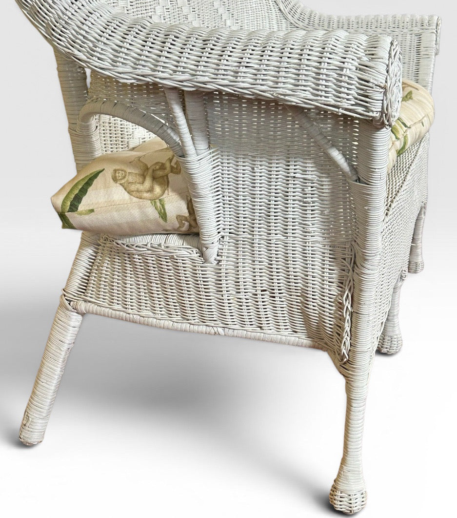 Vintage Palm Beach Regency White Wicker Camelback Settee Loveseat