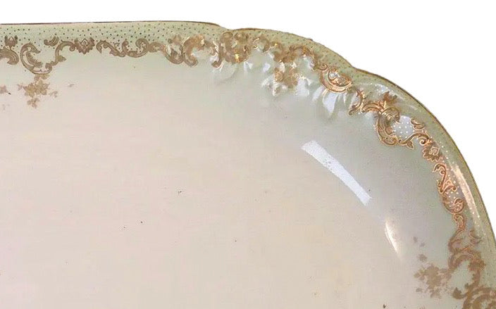 Antique Elite Works Limoges 18" Grand Hostess Platter - Gilded Scrolls & Celadon Dot Border
