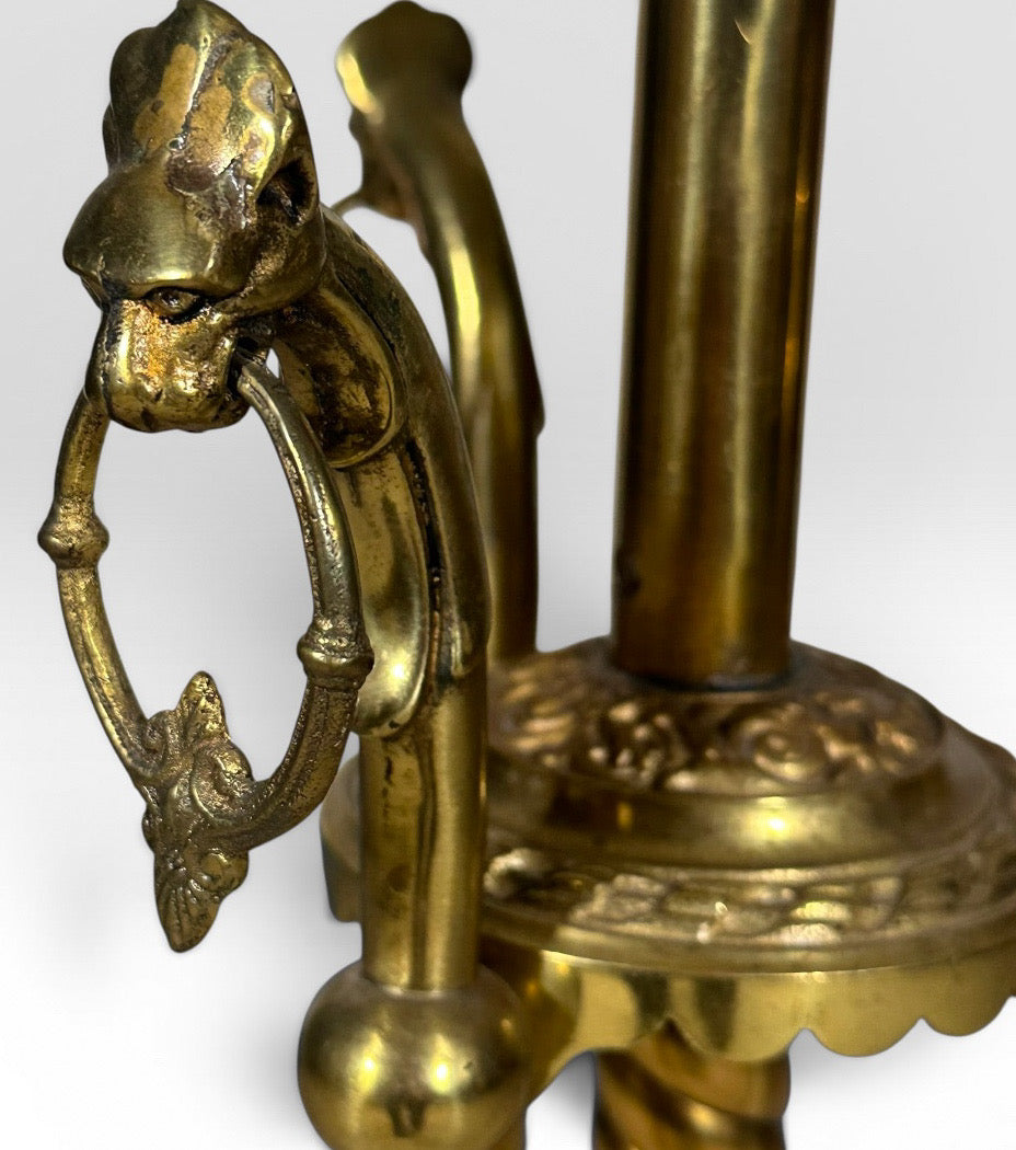 Victorian Brass and Red Satin Glass Griffin Piano Floor Lamp