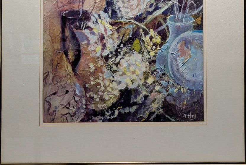 Original Athy Mixed Media Decoupage Still Life Floral Painting