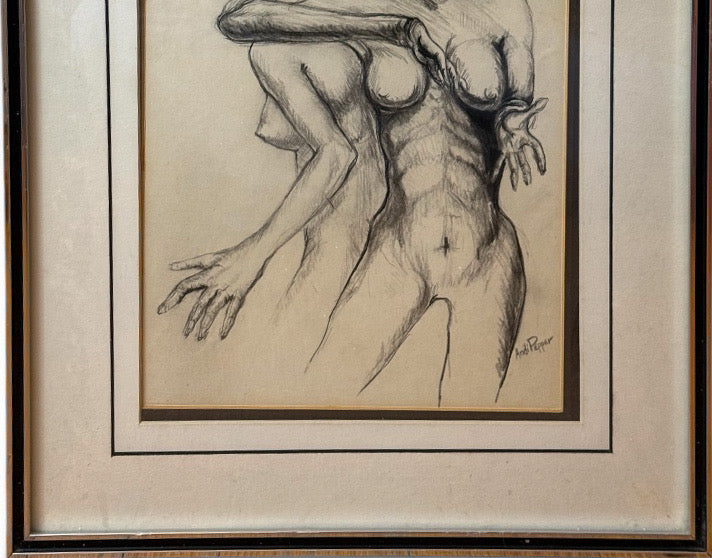 Original Andi Pepper Dual Figure Study Charcoal Drawing Contemporary Nude Fine Art