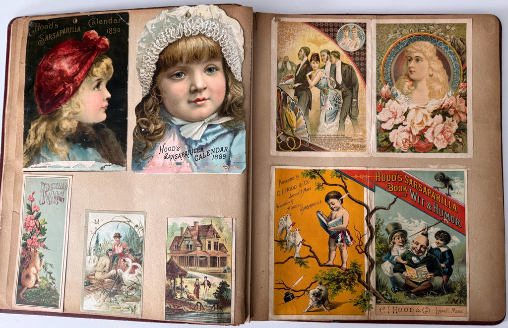 Rare 1880s Victorian Trade Card Album - Merchant’s Gargling Oil BASEBALL Set - Black Americana - Patent Medicine - Peacock Cover