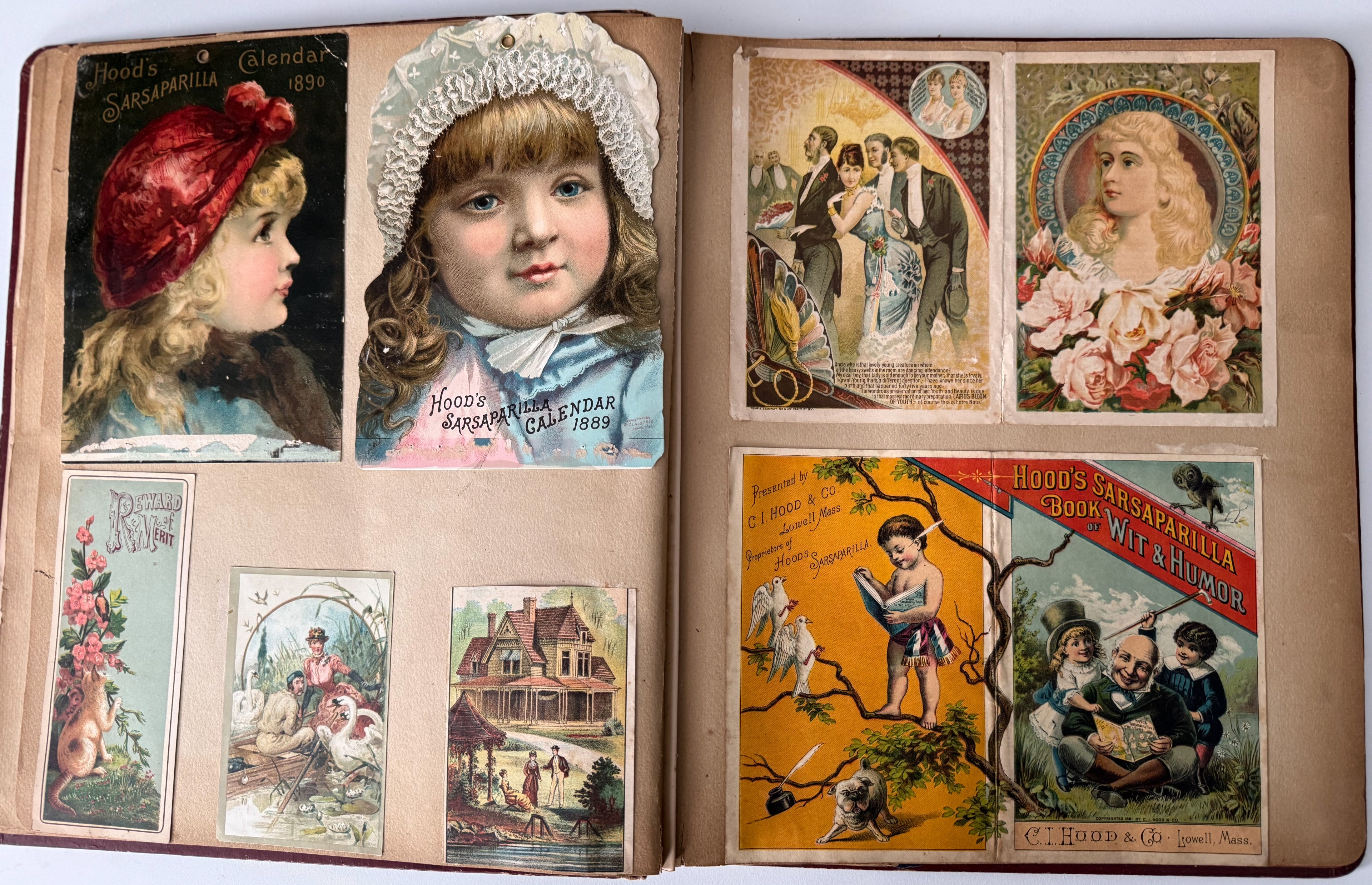 Rare 1880s Victorian Trade Card Album - Merchant’s Gargling Oil BASEBALL Set - Black Americana - Patent Medicine - Peacock Cover