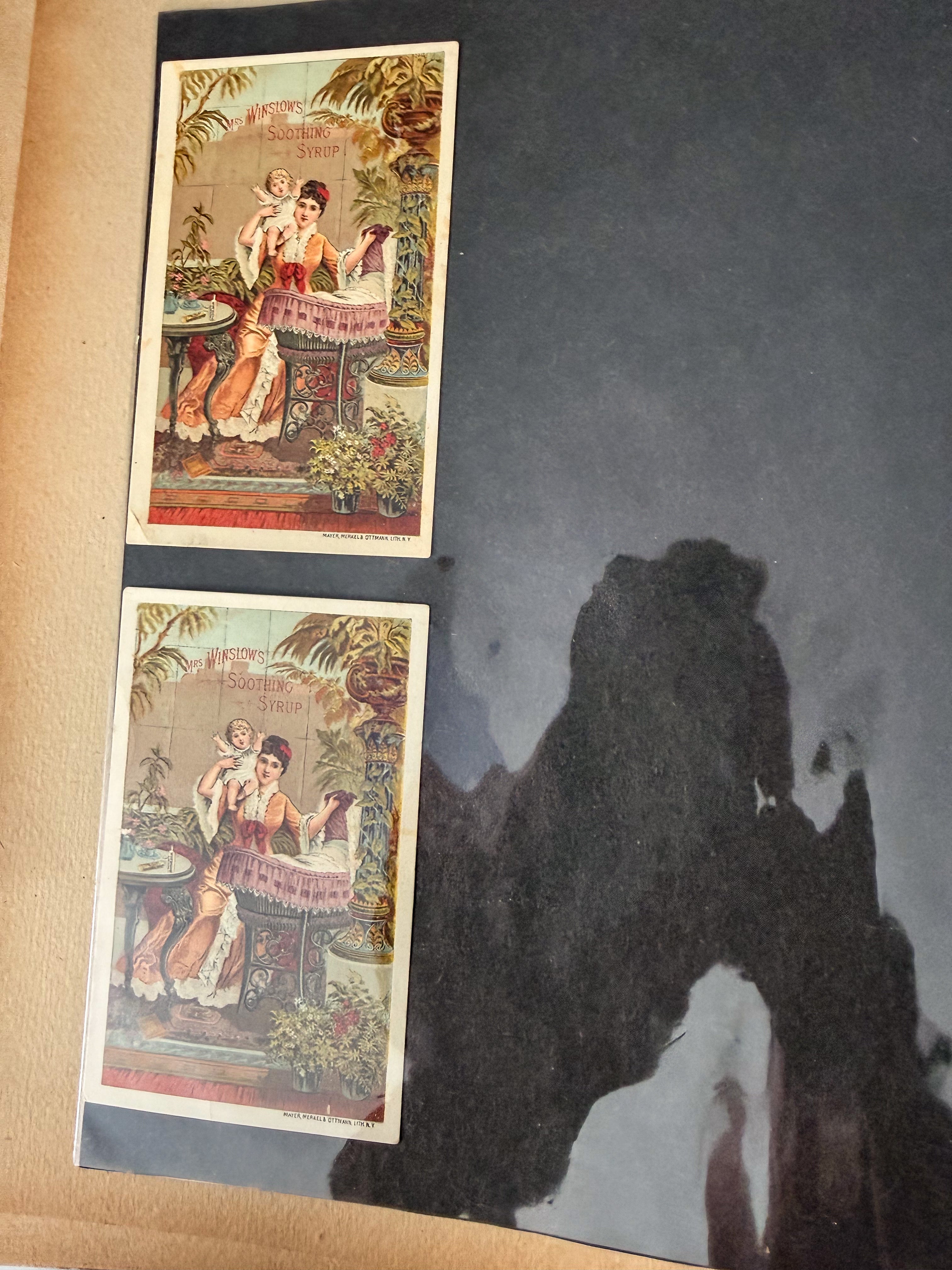 Rare 1880s Victorian Trade Card Album - Merchant’s Gargling Oil BASEBALL Set - Black Americana - Patent Medicine - Peacock Cover