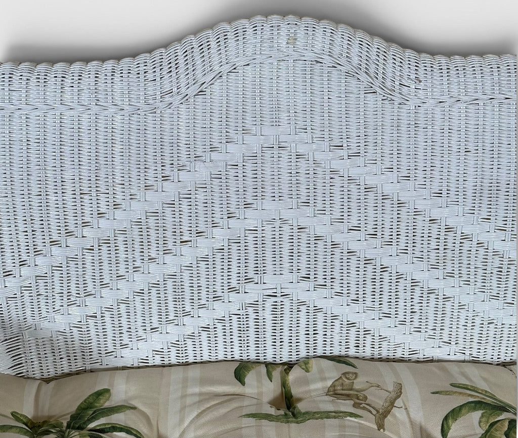 Vintage Palm Beach Regency White Wicker Camelback Settee Loveseat
