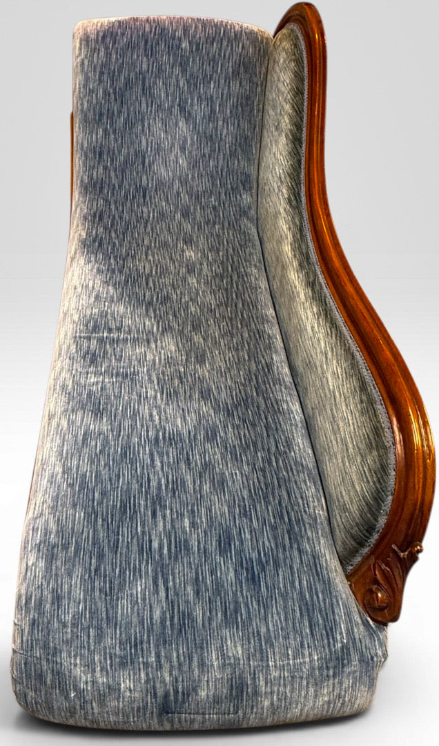 Antique Victorian Mahogany Swan Back Velvet Chaise Longue
