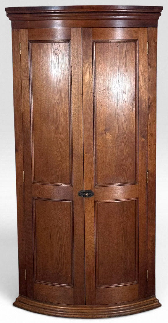 Antique Nineteenth Century American Country Pine Curved Bow Front Corner Cupboard Cabinet