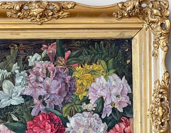 Antique 19th Century British School Oil on Canvas Floral Still Life Painting