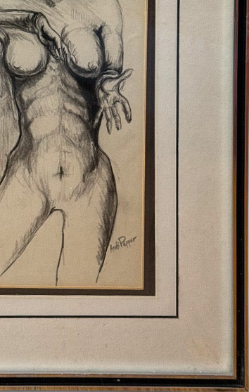 Original Andi Pepper Dual Figure Study Charcoal Drawing Contemporary Nude Fine Art