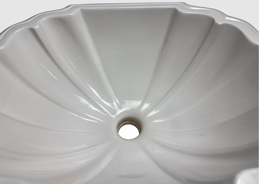 Vintage Sherle Wagner Scalloped White Porcelain Drop-In Sink Basin Fluted Hollywood Regency