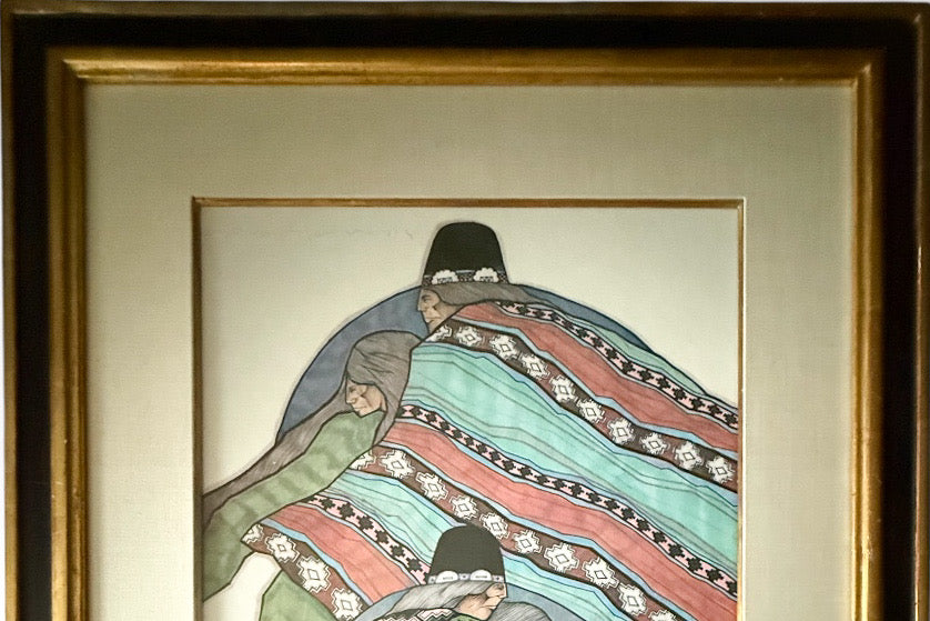 Vintage Signed Amado Maurilio Pena Southwestern Modernist Custom Framed Art Print Sin Titulo Native American Figures