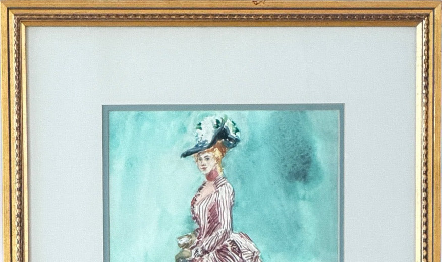 Vintage 1979 Watercolor Illustration of Victorian Woman Signed Mia Tschampel