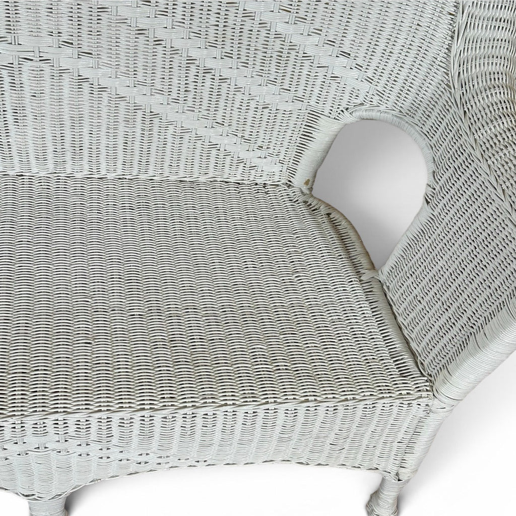 Vintage Palm Beach Regency White Wicker Camelback Settee Loveseat
