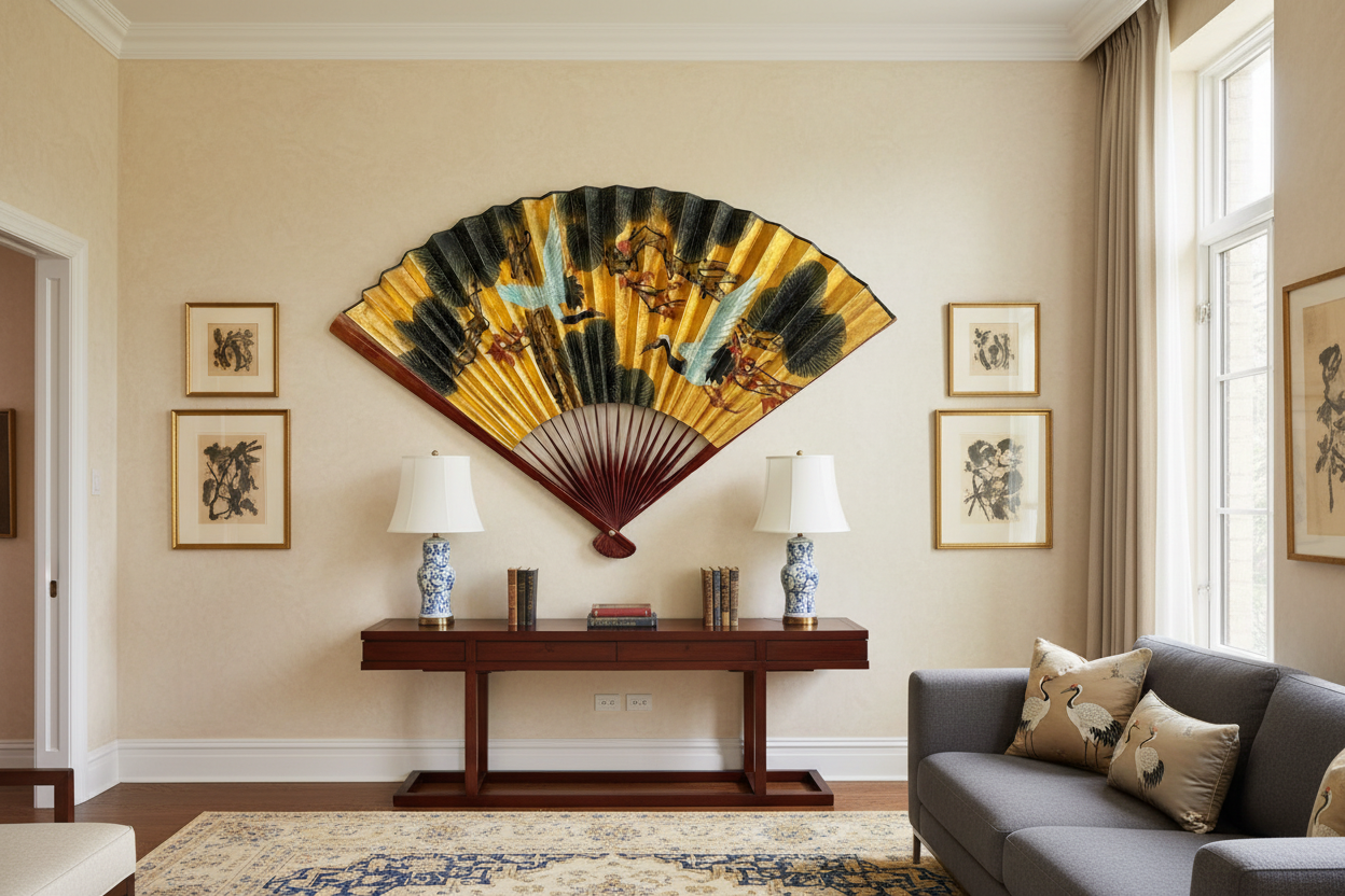 70" Chinese Gilt Wall Fan on wall - no people